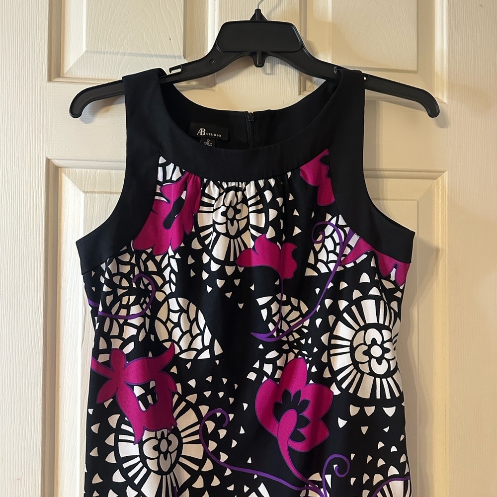 AB Studio Black and Pink Patterned Mini Dress